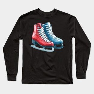 Red Blue Ice skating Boots Long Sleeve T-Shirt